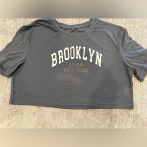 SHEIN Dark Gray Brooklyn New York Crop Top